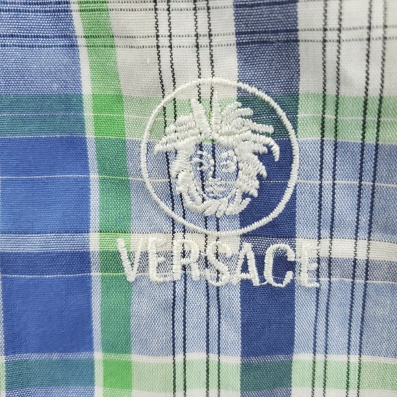 *RARE* Gianni Versace K2000 Plaid Shirt Mens XL Green Blue - Picture 6 of 13